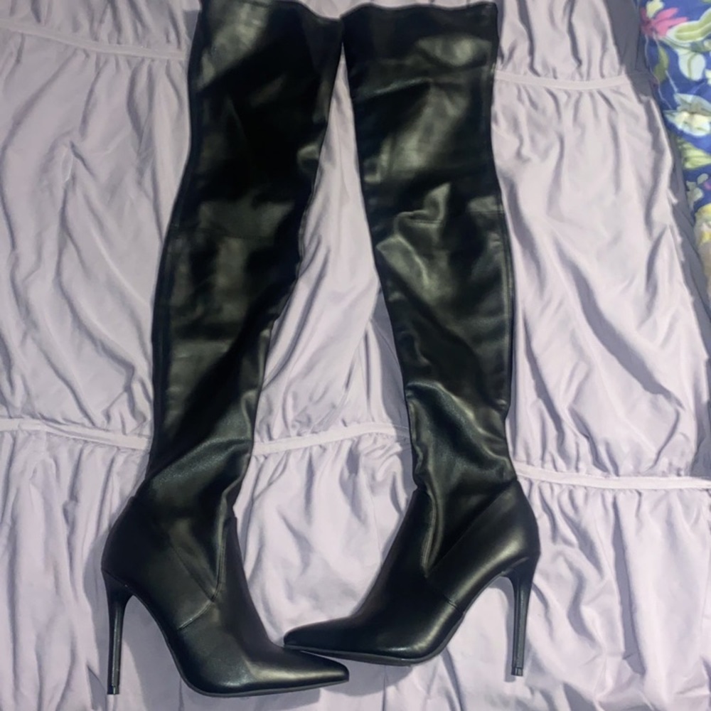 Faux Leather Thigh High Boots